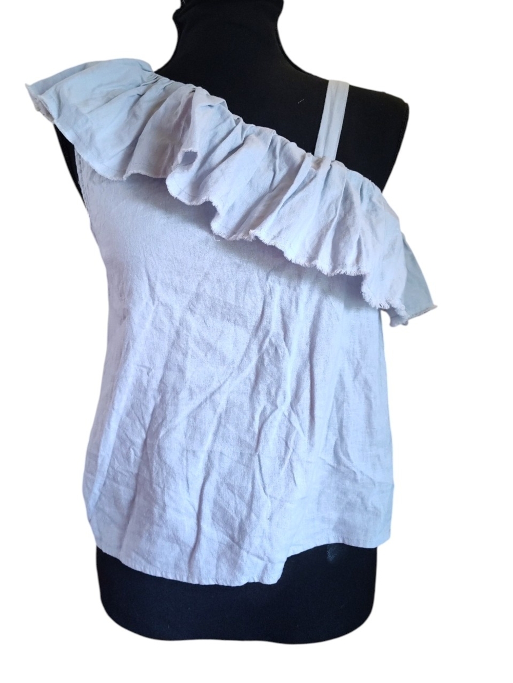 NWOT Mango Pale Blue Gray One-Shoulder Ruffle Kids Top